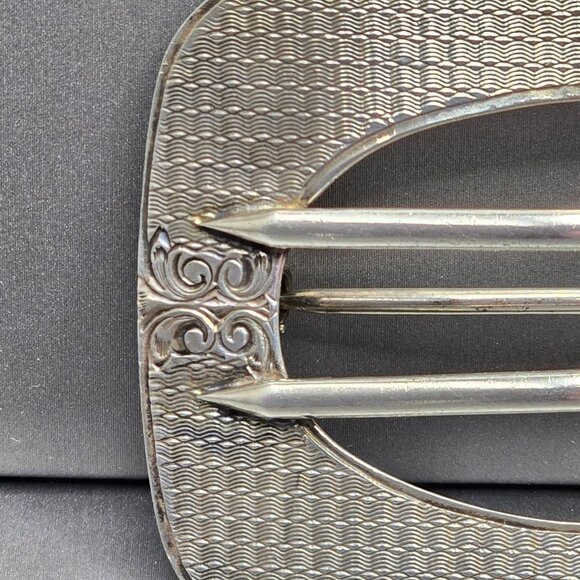 Art Deco Sterling Silver Buckle Brooch 2" Engine Turned 21.79g Signed LF 23 - Picture 2 of 9
